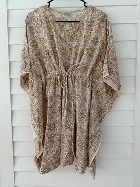Boho Indian Block Print Cotton Beach Cover Up Kaftan Tunic One Size